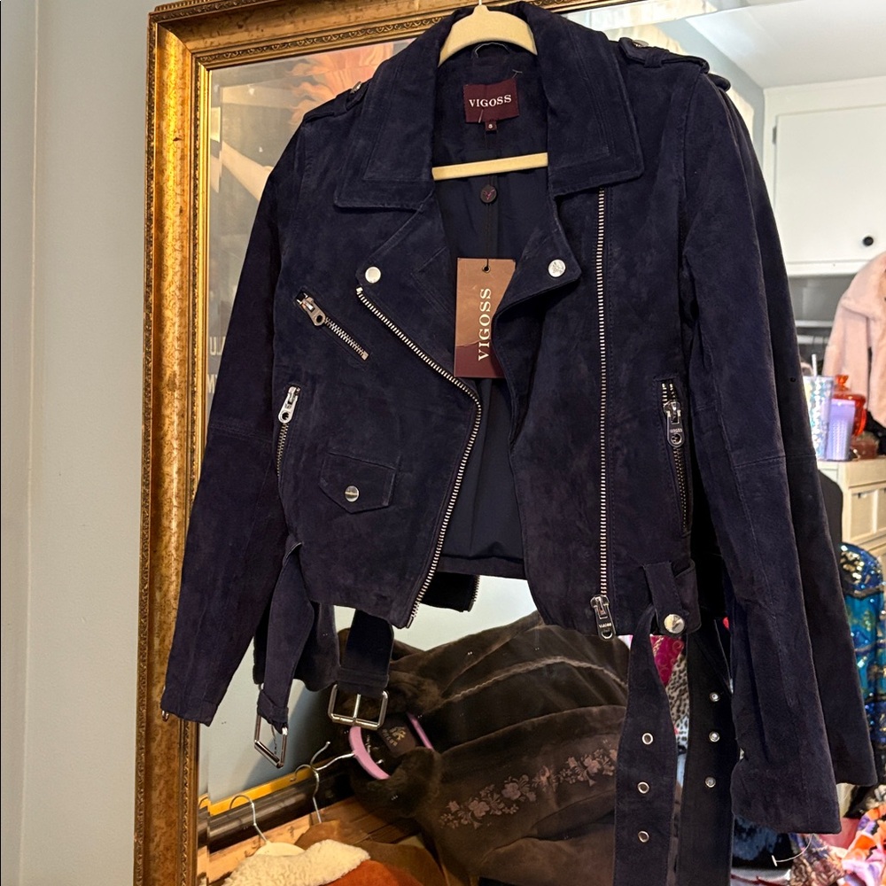 Vigoss Women's Dark Blue Suede Jacket